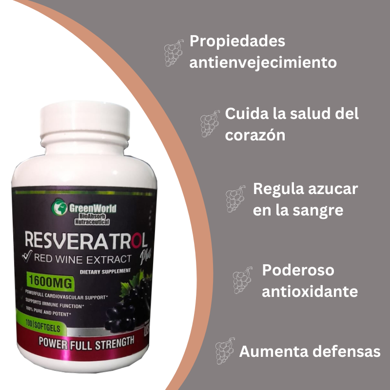 Resveratrol Green World - Cápsulas de extracto de vino tinto